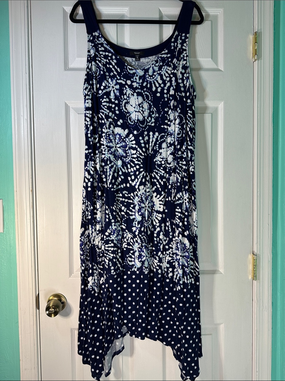 Simply Vera Vera Wang Navy Floral & Polka Dot Asymmetrical Midi Skirt
